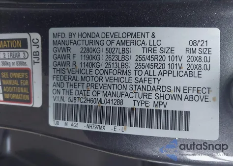 2021 Acura Rdx A-Spec Package from USA, damaged, VIN 5J8TC2H60ML041288